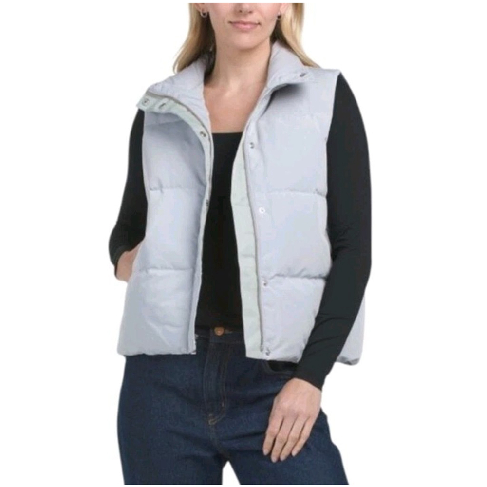 Theory Shell Down Vest Jacket Silver Grey Renew Poly 2 Puffer Size Large NWT